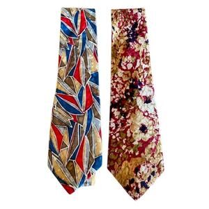 Vintage Guy Laroche Couture Silk Tie Lot (2)  Bold Abstract & Floral Patterns